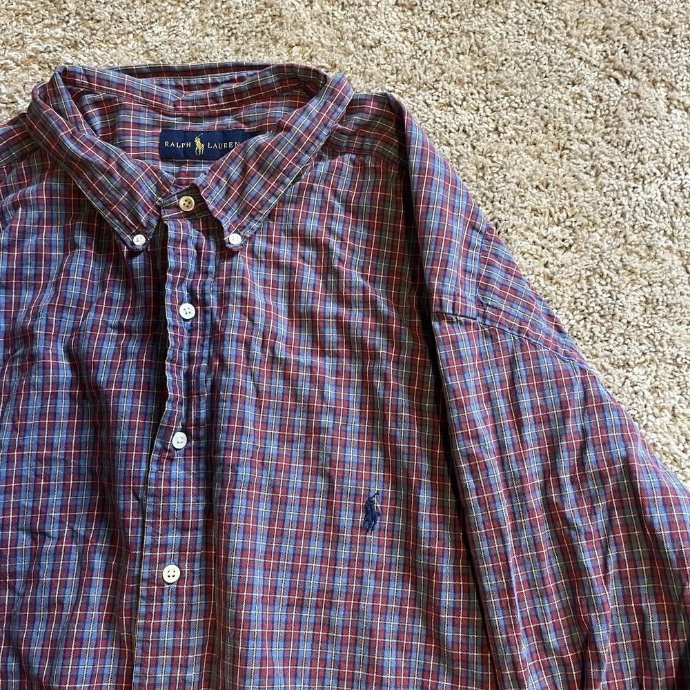 Polo Ralph Lauren Plaid Shirt Men 4XB‎ Blue Multicolor Pony Yellow Long Sleeve